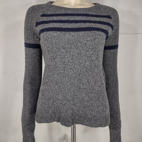 Garnet Hill gray blue striped 100% Wool crew neck pullover sweater ladies Small - Picture 1 of 7